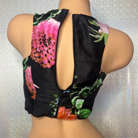 Sequin hearts tank top crop floral zip up mock neck blouse top shiny metallic - Picture 5 of 7